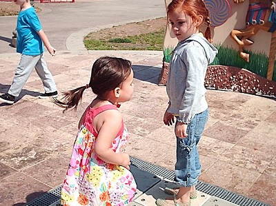 playing on the musical steps